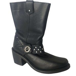 Harley-Davidson Womens 6.5 Black Leather Harness Boots Macie Moto 8" Strap EUC